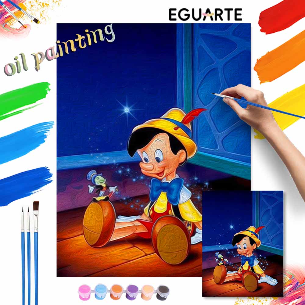 Disney Pinocchio Jiminy Cricket Oil Art Painting Kit Home Wall Decor Handmade Gift for Living Room Modern Art Craft Wall Hanging