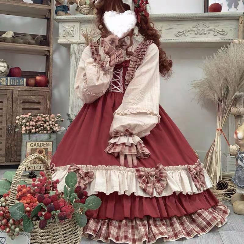 Lolita Skirt Op Vintage Little Red Riding Hood Cloak Long Sleeve Japanese Kawaii Lolita Gothic Dress Fairy Harajuku Y2k Dress