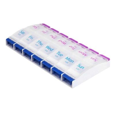 High-Quality 14-Compartment Plastic Pill Organizer - 7-Day AM/PM Button Closure Medication Box