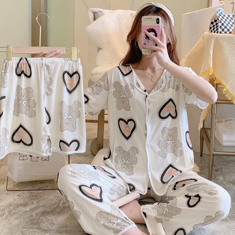Ladies Three Piece Pajamas Women Printed Pajamas Home Sets Pajama Sets Cute Girls Homewear