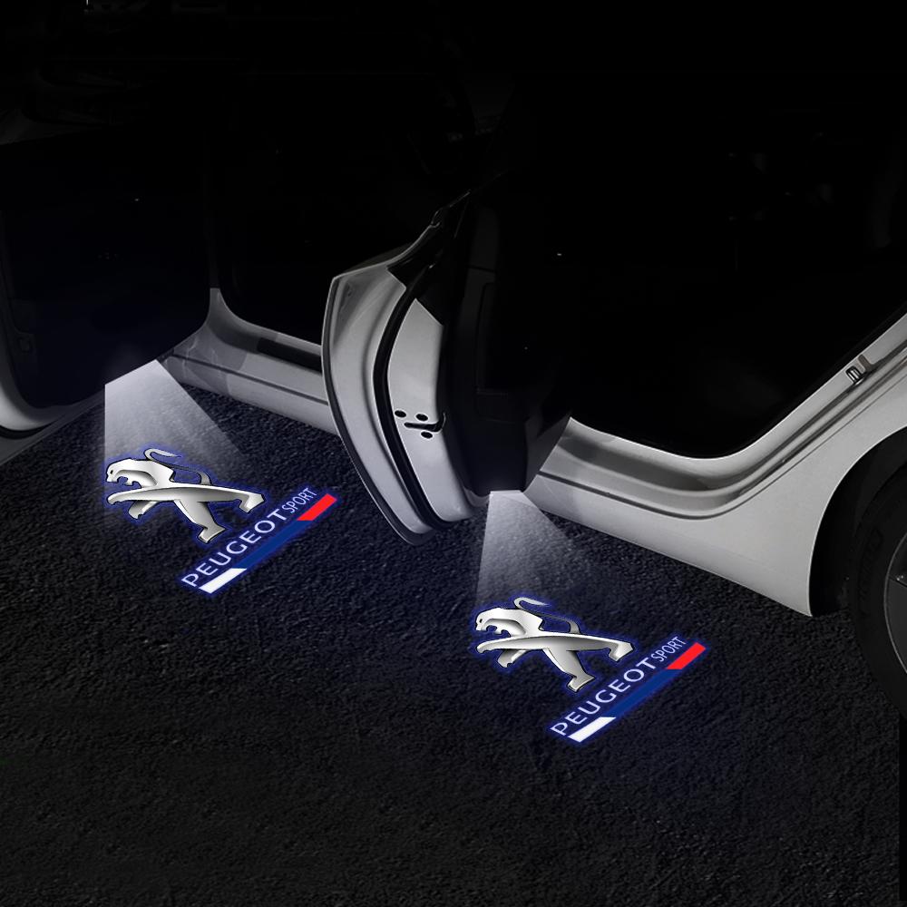 2026 Hot Car Sticker 2Pcs LED Car Door Welcome Light Wireless Projector Lamp Car Decoration Accessories For Peugeot 407 508 201