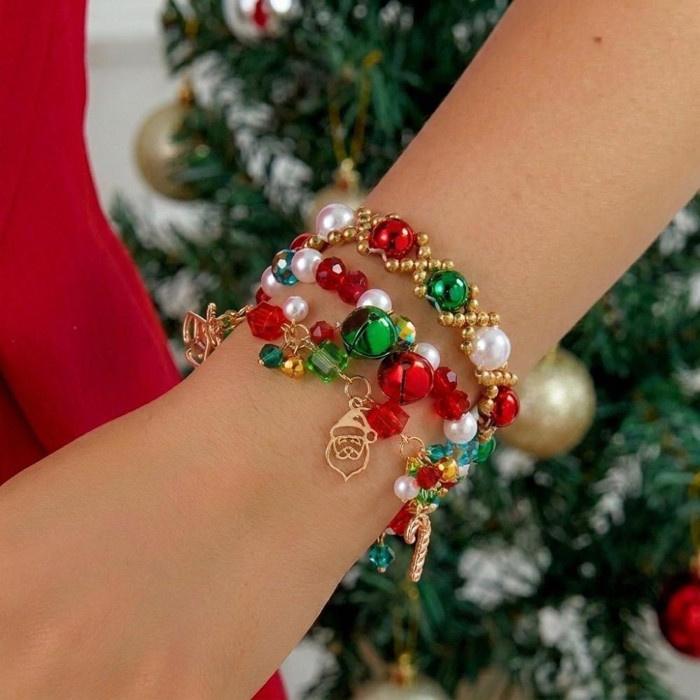 Layered Christmas Bracelet Set Multicolor Stackable Bracelets Sweet Beaded Hand Chain Daily Use