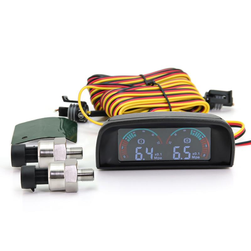 ZMFJH Dual Car Gauge 0-1.2Mpa Double Oil Pressure Meter with Sensor 1/8NPT,M10X1.0 LCD Meter with Buzzing Flash Alarm 12V24V