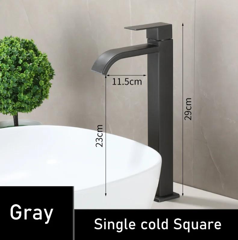 black stainless steel Single Cold Faucet Black Paint Operation Bathroom Basin Tap High Faucets