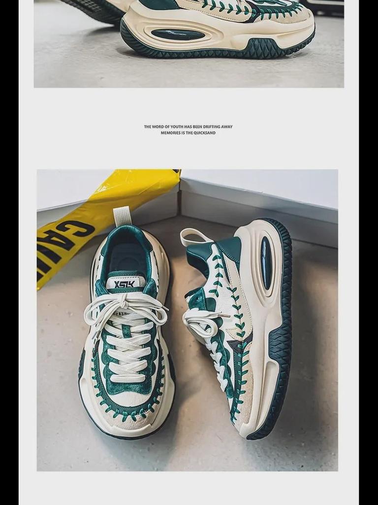 Повседневная мужская спортивная обувь TikTok — толстая подошва, кожаные кроссовки Dad, увеличивающие рост, студенческая обувь с низким верхом