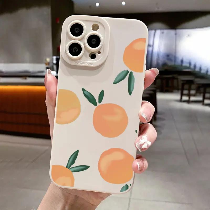 Чехол для iPhone 17 16 15 Чехол iPhone 14 Pro Max Чехлы Яркий Оранжевый Фруктовый Графический Чехол для iPhone 16 Plus 16E 16 13 12 11 Обложка