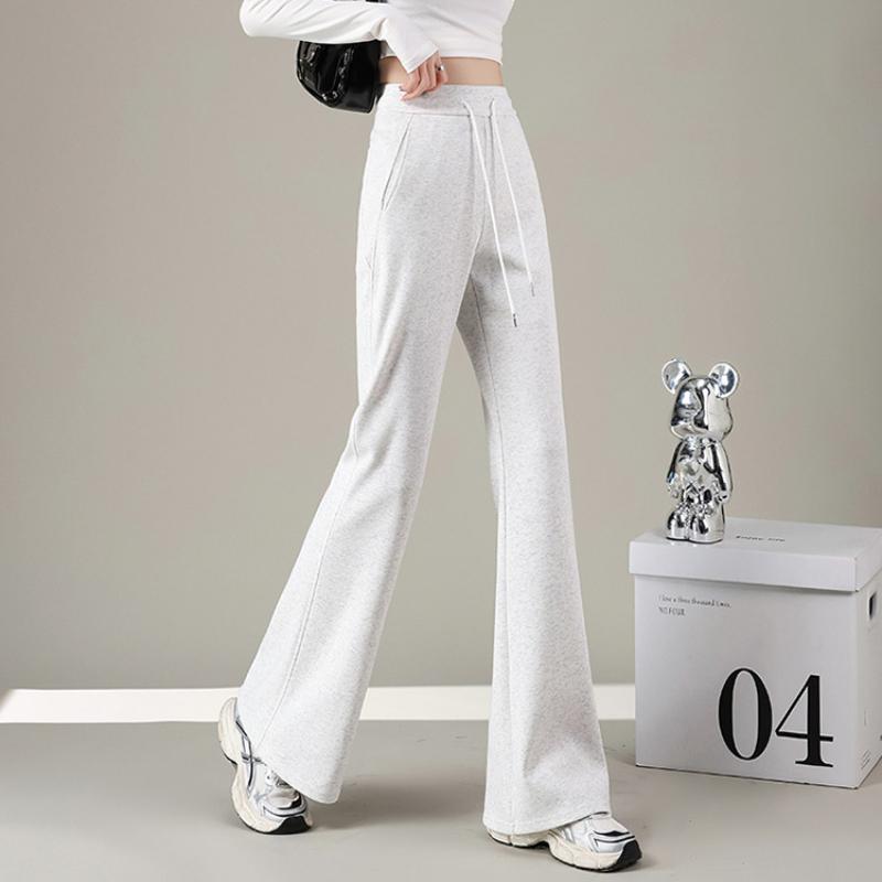 Весна Осень Новые Модные Расклешенные Брюки для Женщин Высокая Талия Slim Fit Однотонные Повседневные Спортивные Штаны