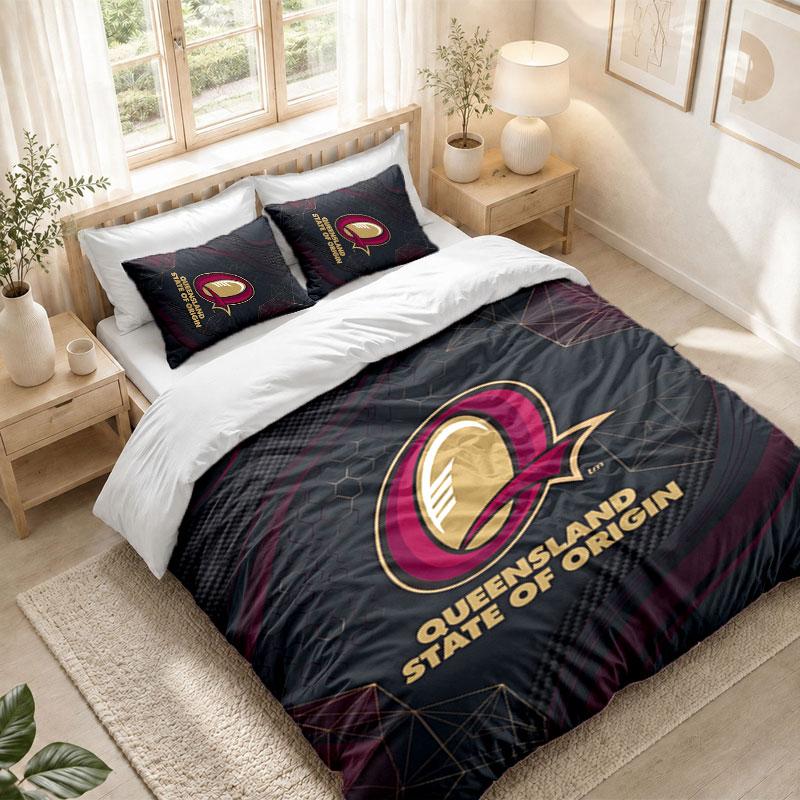 Bedding Set 1 Duvet Cover 2 Pillowcases Queensland Maroons Print Bedroom Home Decoration