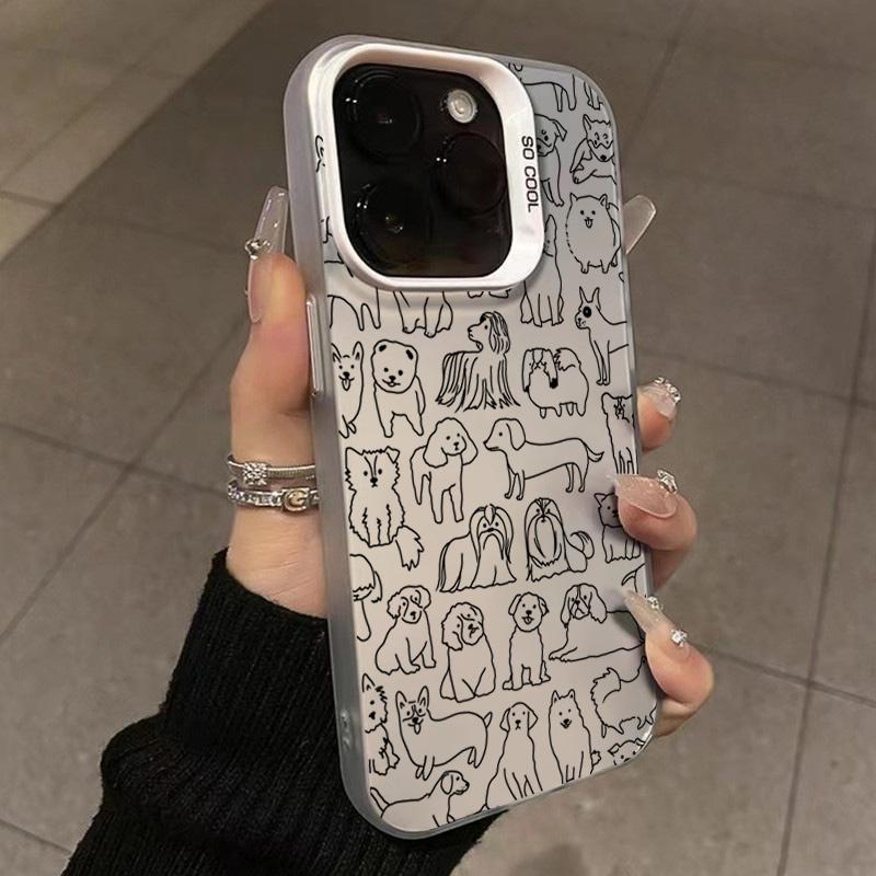 Cute Doodle Dog Line Art Pattern Design Protective Cover for iPhone 17 16 15 14 13 12 11 16E Series Pro Max Plus