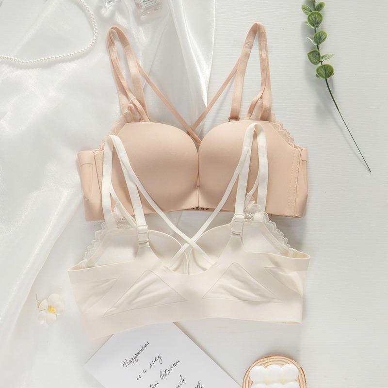 Не оставляющая следов, удобная пряжка спереди, красивая спинка, простые сборки, глянцевое кольцо из нержавеющей стали, дышащий бюстгальтер