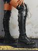 Gothic Over The Knee Boots Y2k Chunky Heel Lace Up Combat Booties Metal Buckle Punk Women Cosplay Holloween Dress Shoes
