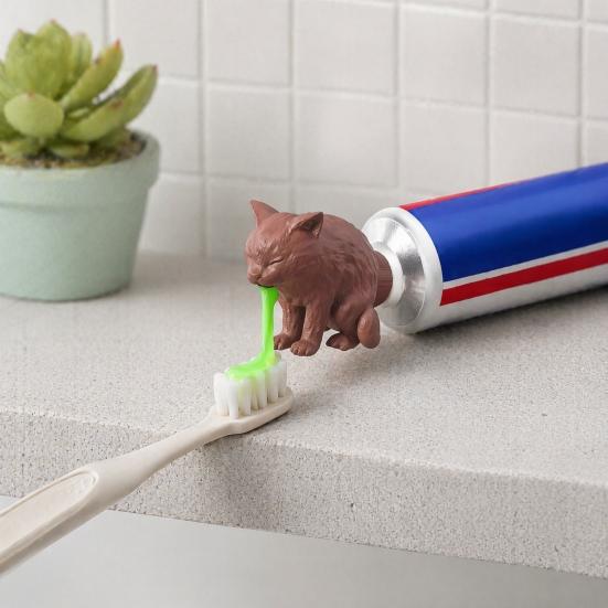 Cute Cat Toothpaste Holder 3D Printed Cap, Funny Vomiting Topper, Novelty Gift for Owners Creative Dispenser Kids Adults Bathroom Accessory