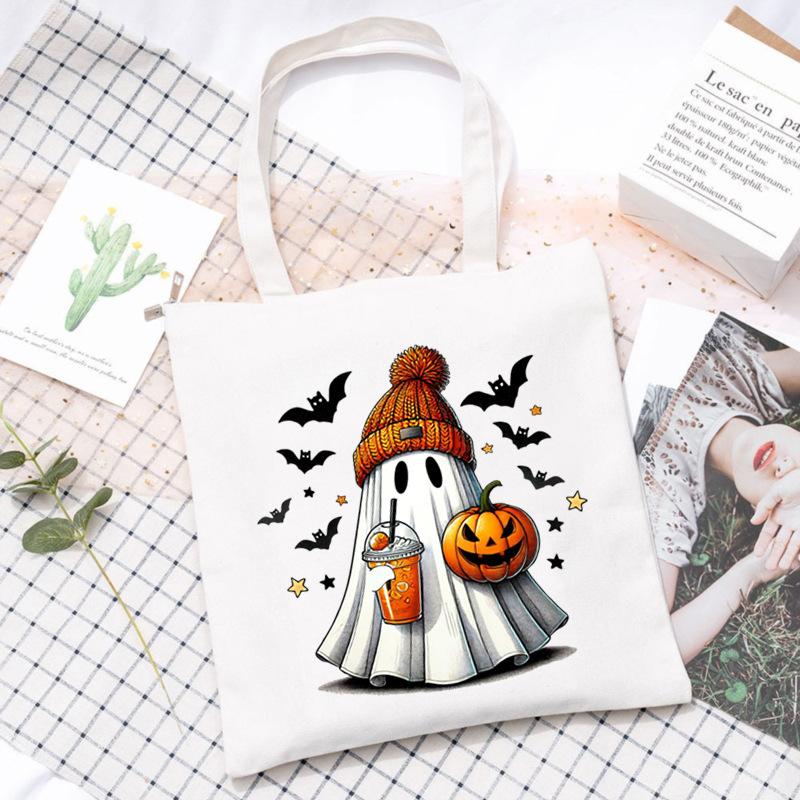 Halloween Printed Shoulder Bag Female Large Capacity Student Canvas Bag Tutoring Shopping Bag