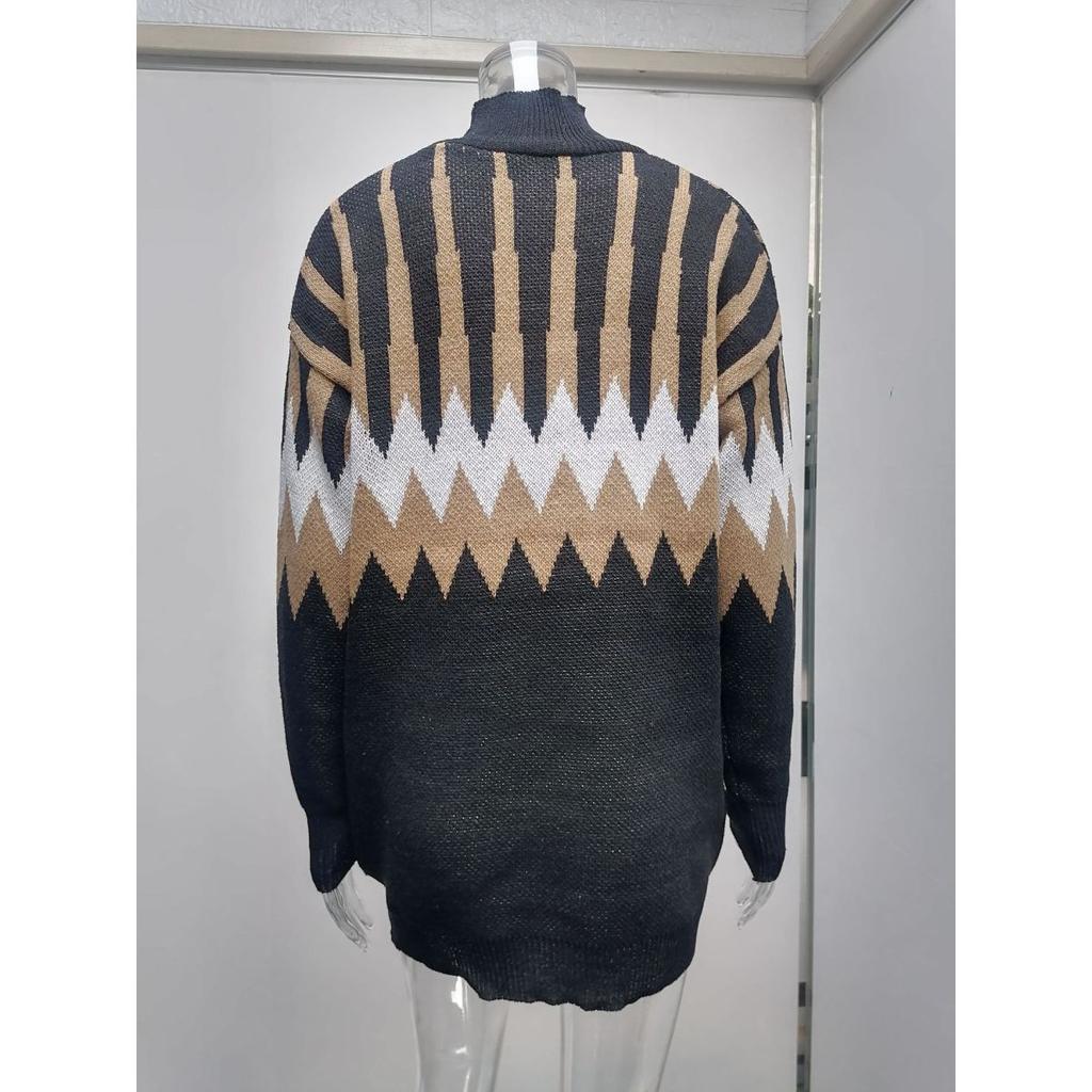 Women's Long Sleeve Turtleneck Geometric Pattern Loose Casual Sweater