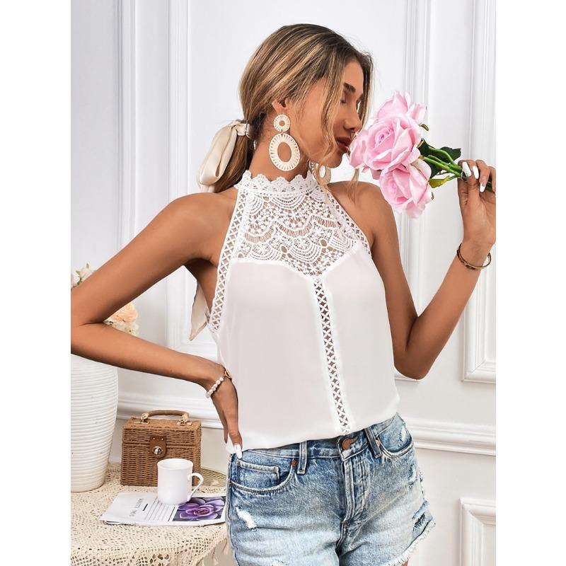 Плюс размер женский летний жилет модный полый кружевной топ без рукавов