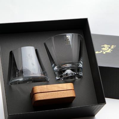 Подарочный набор стаканов Tajima Glass Fuji Glass с сияющей горой Фудзи, стакан Fuji Hoei Glass, набор из двух деревянных подставок [Премиум набор] Дно. / (чистый) /