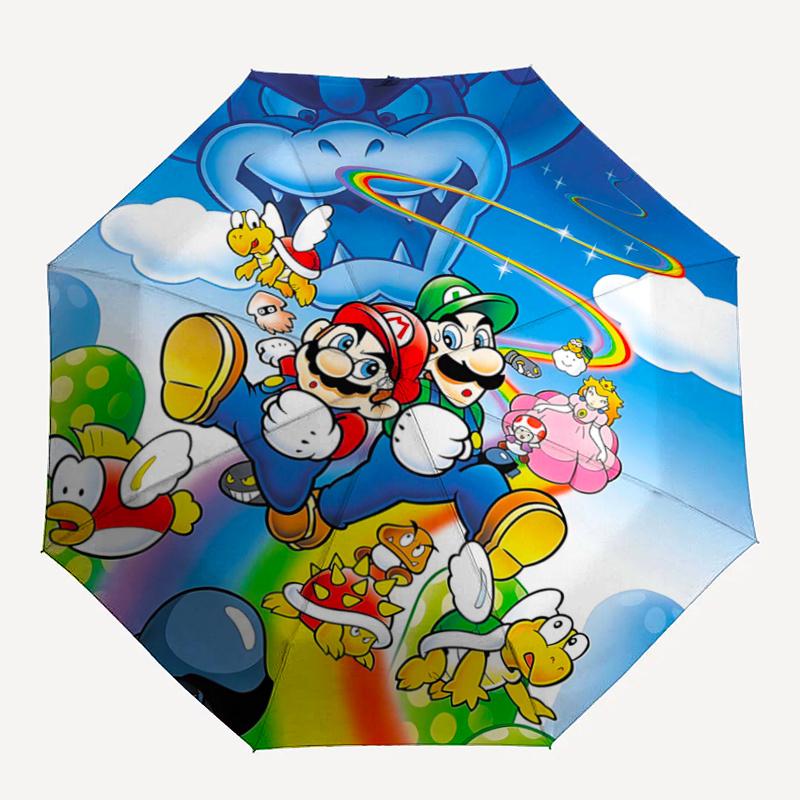 1pc Mario Bros Characters Fully Automatic Folding Portable Umbrella, 8 Iron Frames, Three-Fold Design, Suitable for All Seasons, Suitable for Out