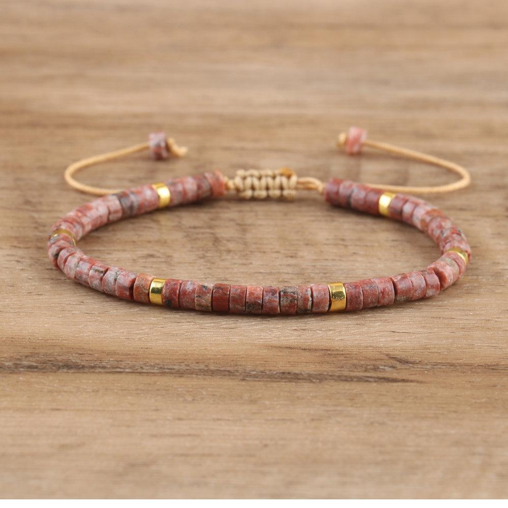 2x4mm Dainty Imperial Jasper Bracelet for Women Handwoven Adjustable Healing Stone Jewelry Alloy Main Material for Anniversary