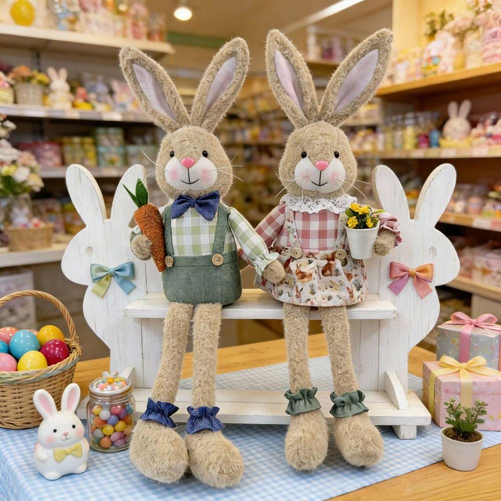 Cute Soft Bunny Plush Rustic Style Easter Decoration Items Easter Bunny Decor Table Centerpiece