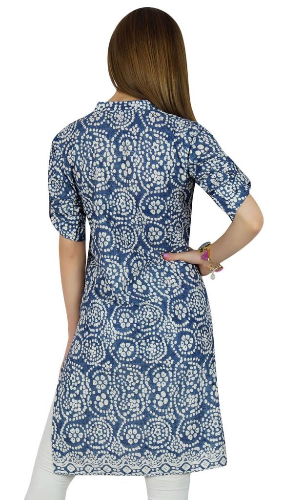 Bimba Женская синяя хлопковая туника Ethinc Summer Kurta Kurti Повседневная дневная блузка