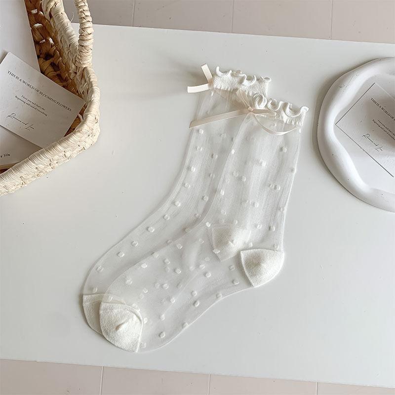 Glass Stockings Women's Summer Thin Transparent Sweet Bow Stockings Girl Style Cute Polka Dot Socks