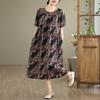 Short Sleeve Plus Size Cotton Vintage Floral New In Dresses for Women Casual Loose Long Summer Dress