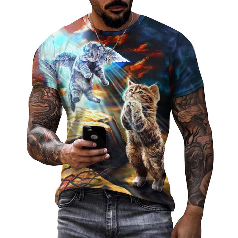 Футболка с 3D-печатью, яркий, веселый узор с кошками и животными