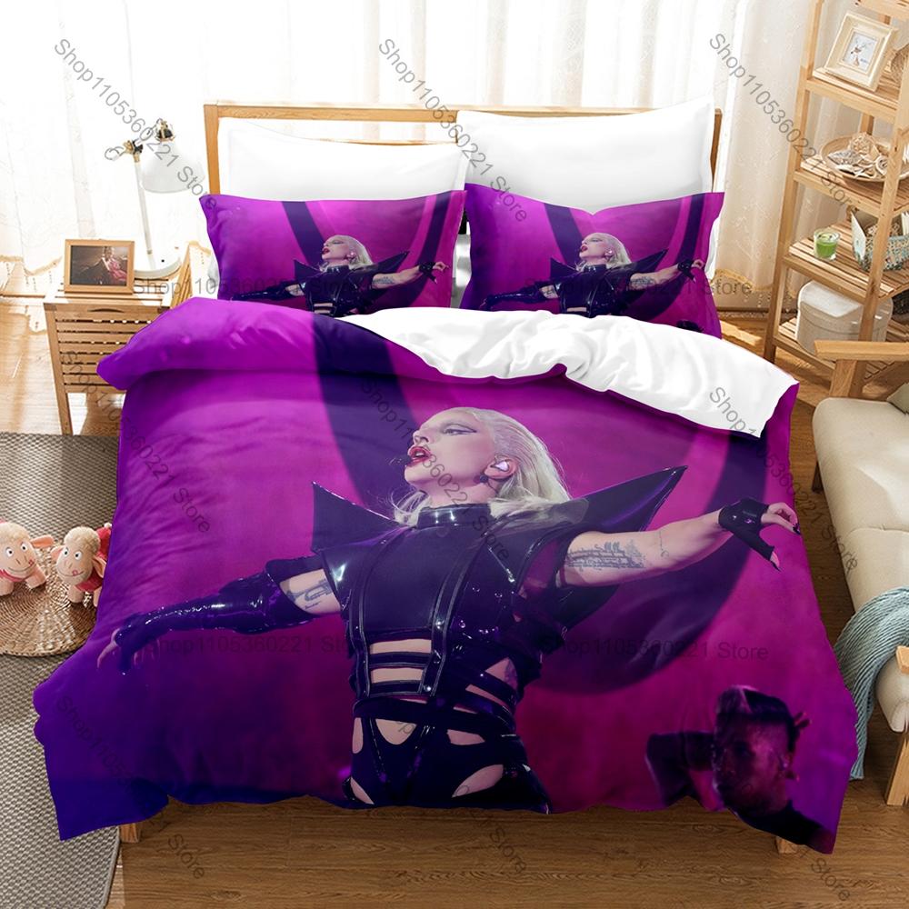 Pop Music Bedding Set 3Pcs The Chromatica Ball Tour Exquisite Singer Print Stylish Home Decor For Gaga Collectors