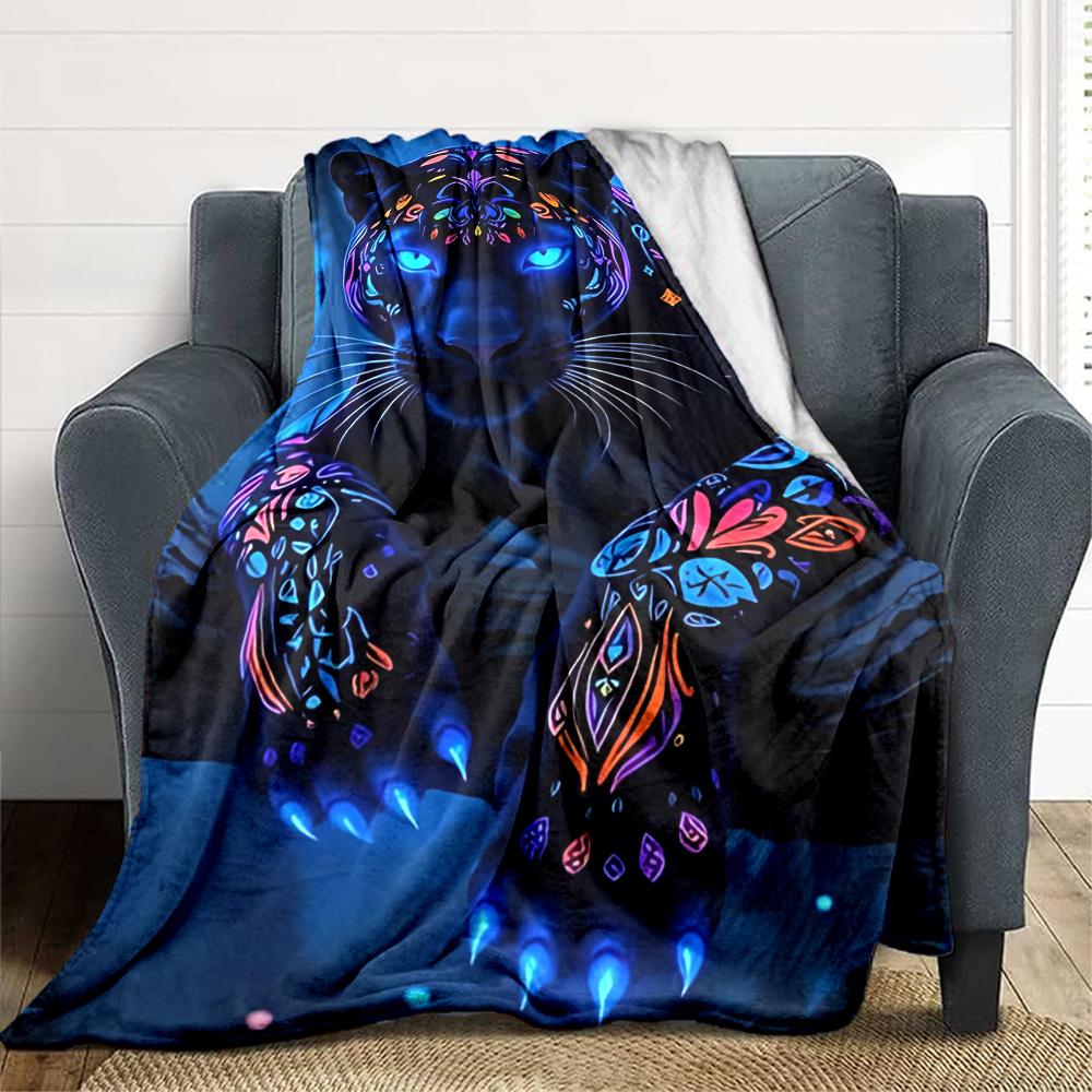 1PC Neon Panther Print Blanket, Throw For Sofa, Bed, Travel, Printing Blanket With Soft And Warm Fabric yy250918163