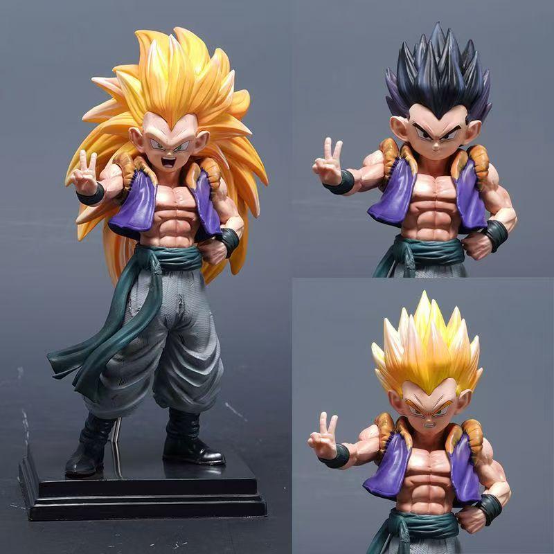 LK Studio Dragon BallZ 2% Gotenks Wukong SSj3  8.66Inch/22cm Can be Move Three heads replaceable PVC Battle Figure hot toys Gift