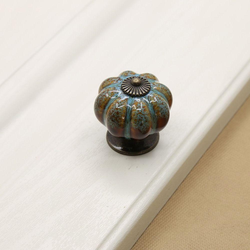 European Style Ceramic Pumpkin Handle Leopard Pattern Door Pull Handles Cabinet Knob  Wardrobe