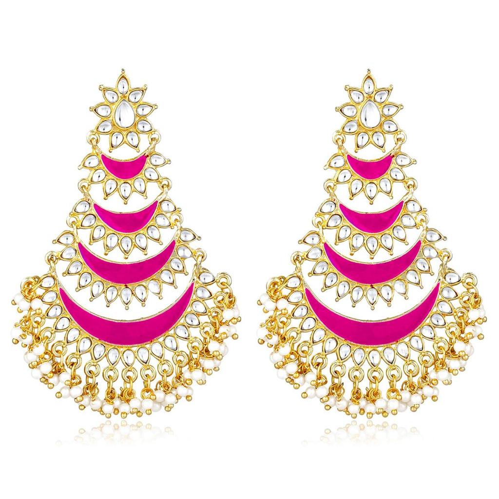 Pink Kundan & Laria Studded Dangle Earrings Ethnic Jewellery for Women