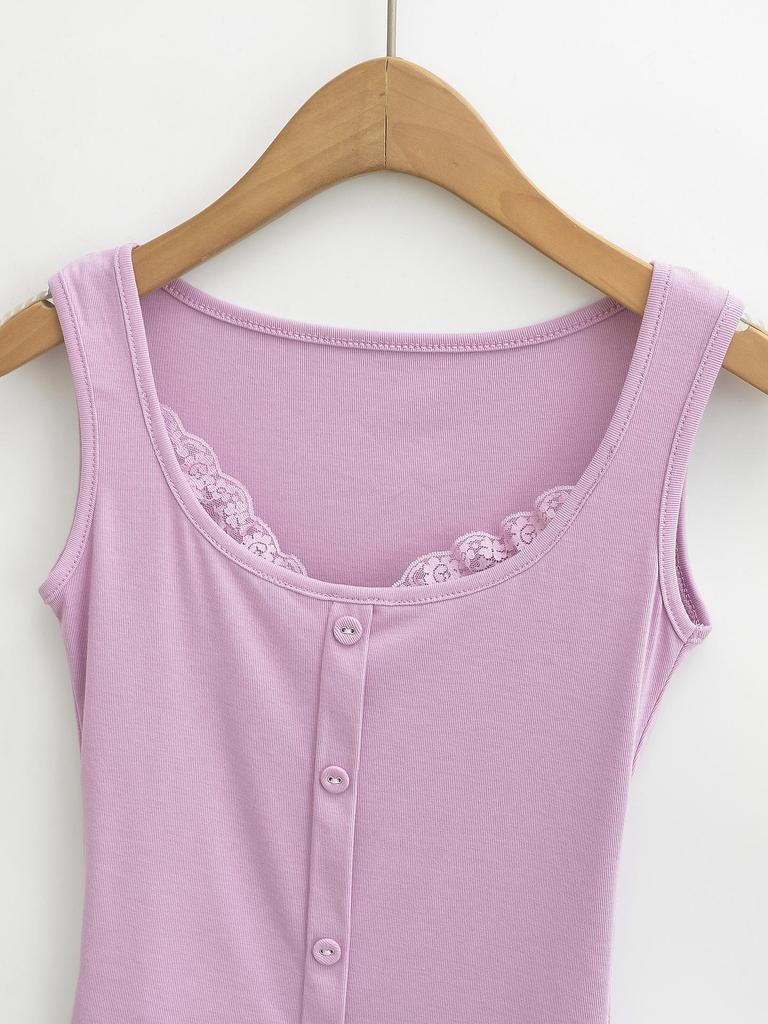 Летний кружевной кроп-топ-майка 2024 - Женский двухпредметный дизайн без рукавов с круглым вырезом