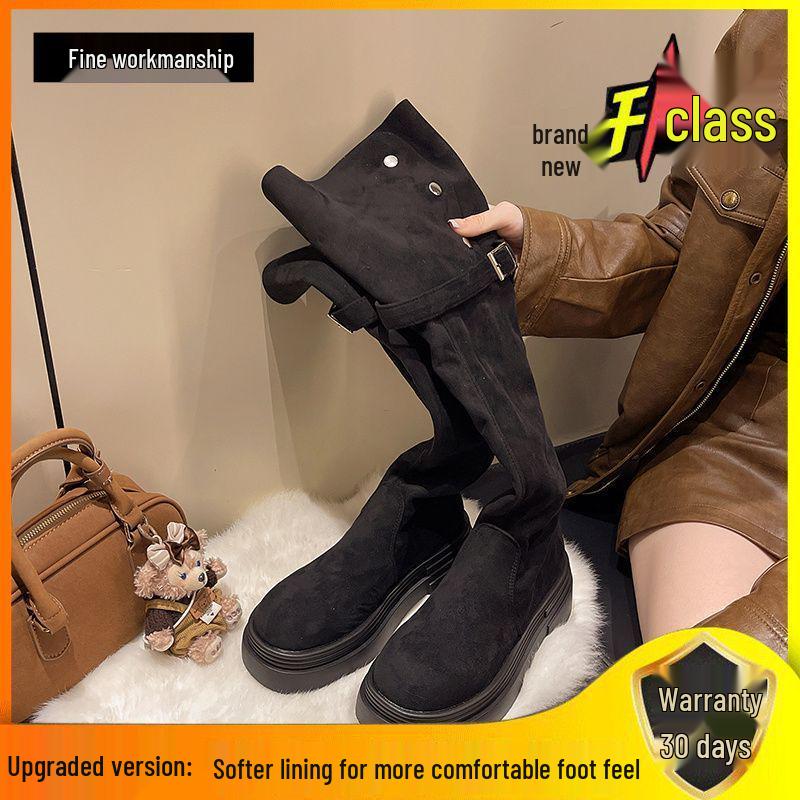 Stylish Two-Way Fold-Over Thick-Soled Women's Chunky-Heeled Knee-High Riding Boots for Autumn/Winter 2025.
