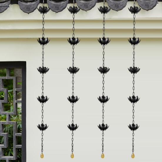120CM Lotus Rain Chain Heavy Duty Metal Outdoor Garden Hanging Rain Catcher Cups Outside Gutters Downspouts Decorative Rain Chain Replacement