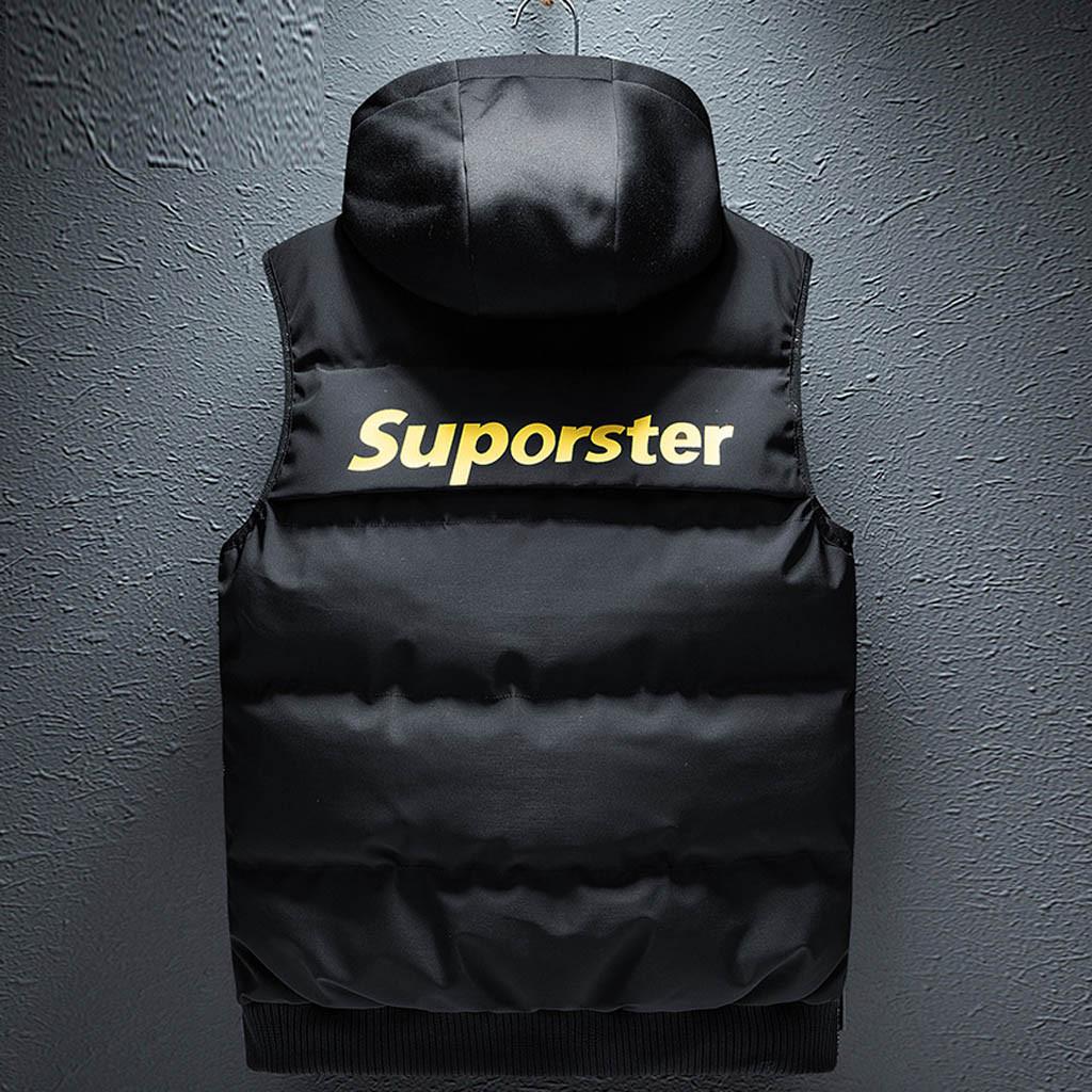 Мужские зимние теплые хлопковые пальто без рукавов, куртки с капюшоном, жилет на молнии, майки