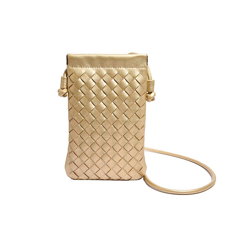Fashionable Retro Phone Bag Woven Texture Mini Shoulder Crossbody Bag Casual Solid Color Change Storage Bag for Women