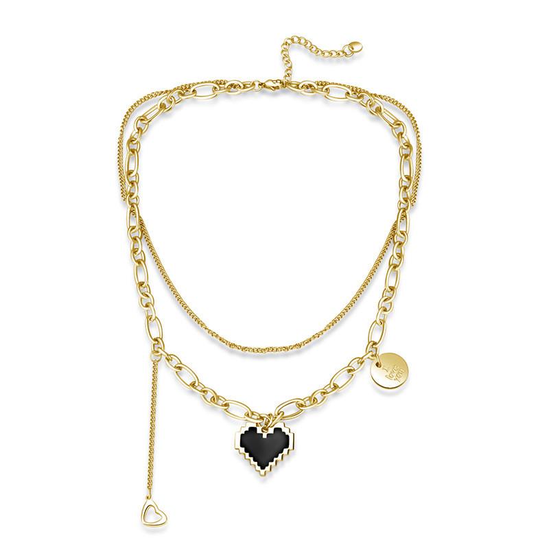 Элегантное ожерелье-сердце из титановой стали для женщин с мозаичным дизайном в два слоя