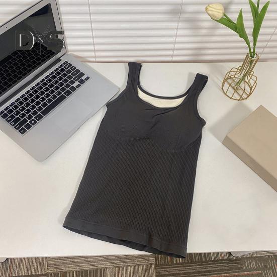 Winter Women Thermal Vest with Chest Pads Seamless Velvet-lined Fast Temperature Lock Heating Slim Fit Elastic Sleeveless Inner Wear Bottoming Tank