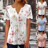 Summer New Floral Print Casual Loose Blouses Women Fashion Elegant Vintage Ruffled Lace Short Sleeve Shirts for Women Round Neck Slim Fit Tops 26515