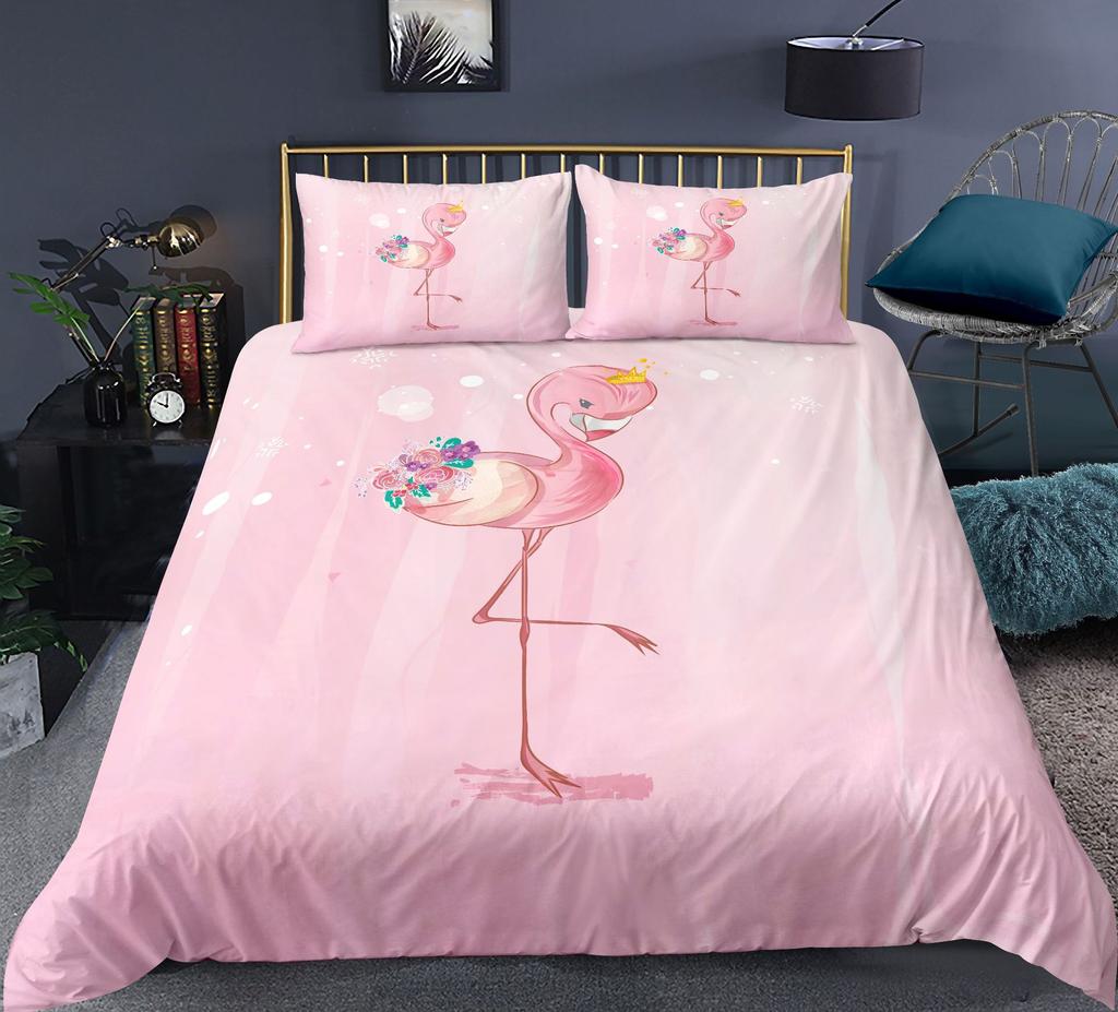 Swan Duvet Cover Set Rose Crown Comforter Cover Polyester Bedding Set Sweet Girl Romantic Quilt Cover Pink Red King Twin Size