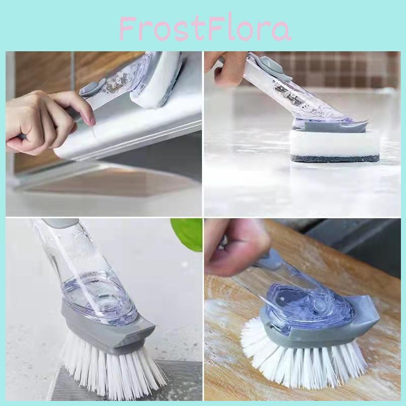 Premium Automatic Liquid Dispensing Long Handle Pot Cleaning Brush With Non-stick Features For Effortless Kitchen Cleaning