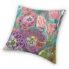 Pink Spring Zinnias Pillowcase Polyester Linen Velvet Printed Zip Decor Throw Pillow Case Bed Cushion Cover 45X45