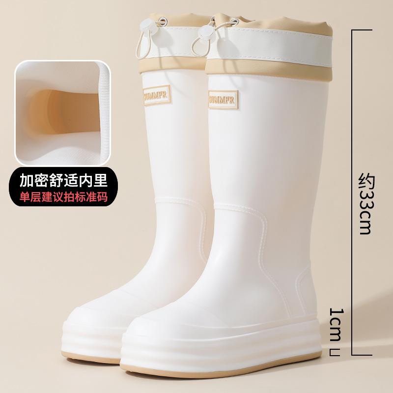Женские дождевые ботинки 2025 новые водные ботинки для девочек нескользящие резиновые ботинки для женщин-студенток водонепроницаемые бархатные водные ботинки средней высоты