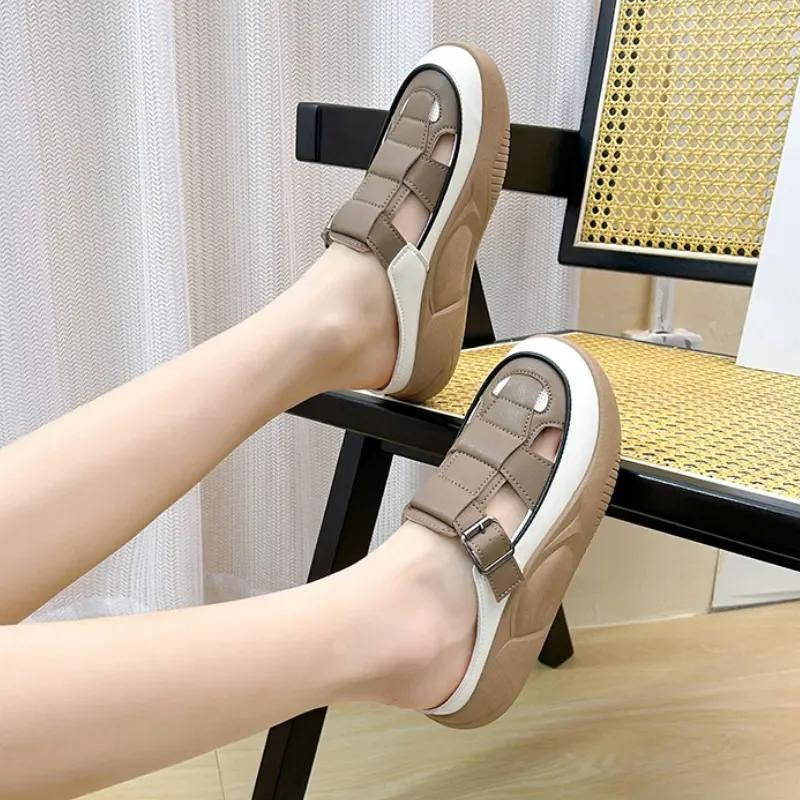 Женские сабо, летние повседневные сандалии с закрытым носком на толстой подошве, женские удобные лоферы без шнуровки, обувь Sandalias De Mujer