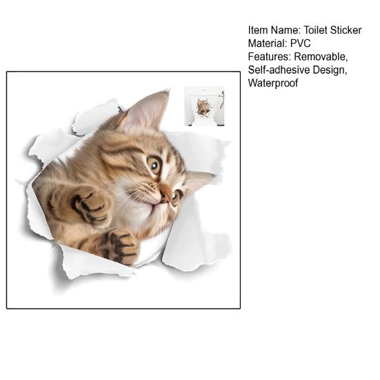 3D Проходная наклейка на кошачий туалет, съемная, самоклеящаяся, водонепроницаемая, ПВХ, настенное искусство для гостиной, ванной комнаты, сломанное отверстие, украшение для крышки унитаза с изображением котенка