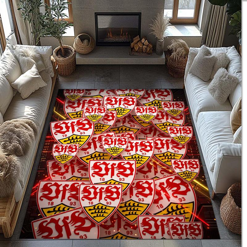 VfB Stuttgart Football Print Crystal Velvet Rug, Comfortable Water Absorbent Non Slip Indoor Floor Carpet