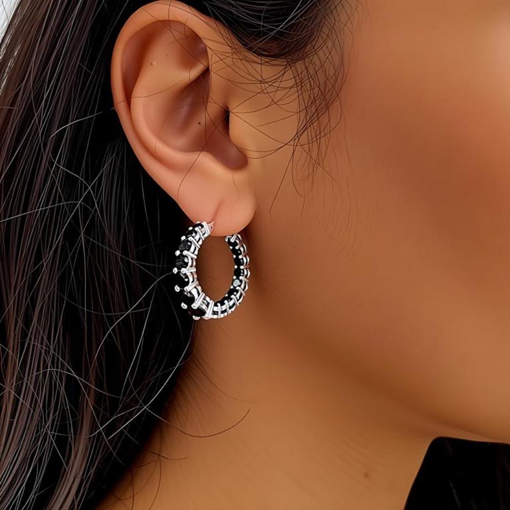 BLACK AWN Модные классические женские серьги -кольца Инкрустированы черным шпинелем