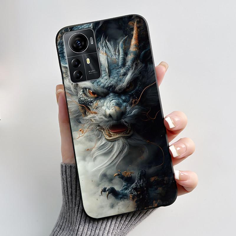 Чехол для ZTE Blade A72s A7050/V41 Умный чехол Роскошный Дракон Милый Крутой Мальчики Девочки Черный Матовый Мягкий ТПУ Силиконовый Чехол Задняя Крышка