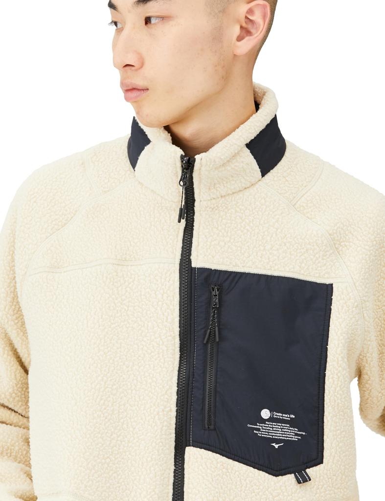 Mizuno Outdoor Polartec Thermalloft Reversible Fleece Cream Size B2MCA501 Jacket, White, L,